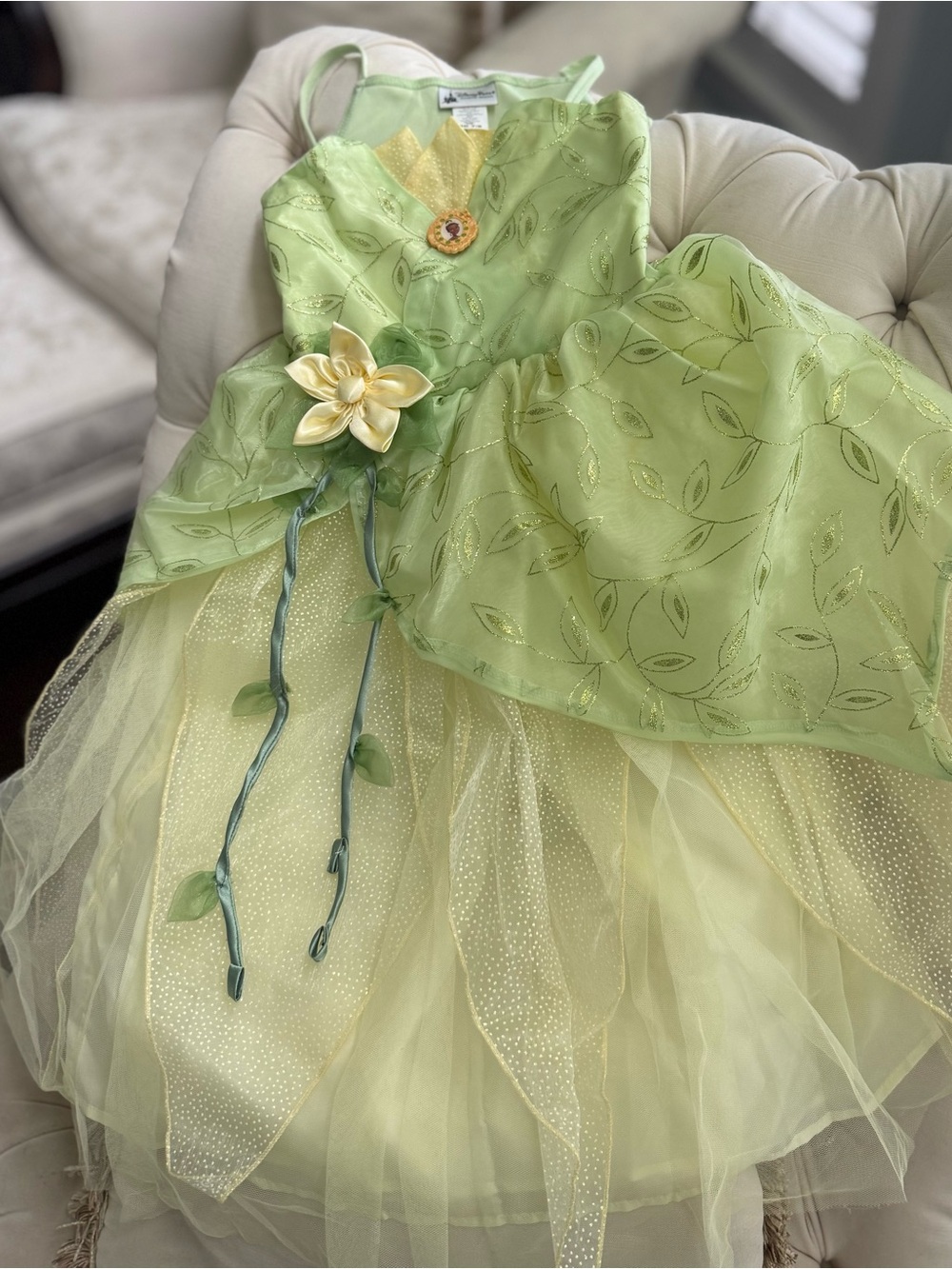 Disney Princess Original Tiana Green Fairy Princess Tulle Dress with Flower M7/8